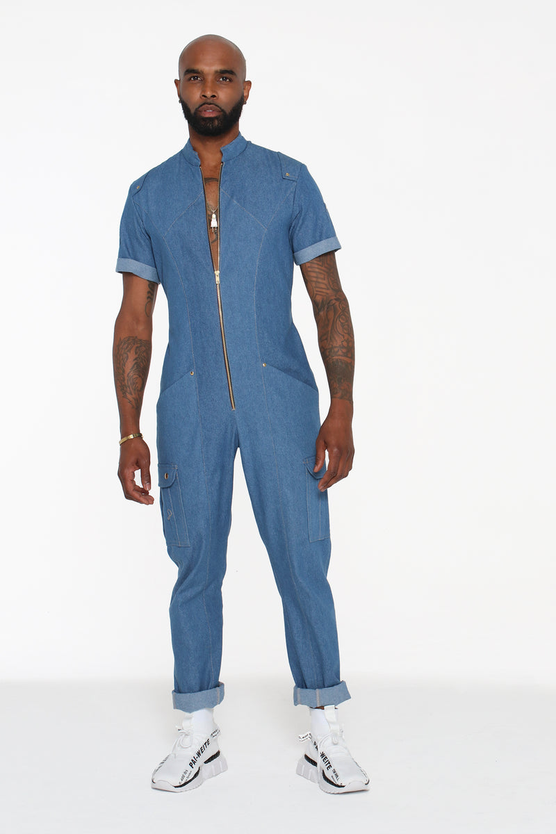 plug Gering schuur Light Blue Denim Short-Sleeve Jumpsuit | PacoRogiene NYC – PacoRogiene NYC  LLC